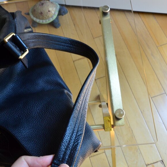 TOTE LE MONDE Florence Black Pebbled Leather Slouch Shoulder Bag - Picture 7 of 11